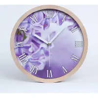 Tulup Holzuhr 25fi cm wanduhr - weiße Spitzen - lila Blüten