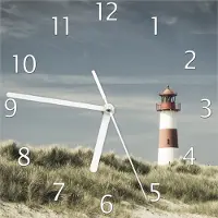 Wallario Design Wanduhr Leuchtturm auf der Düne am Strand aus Echtglas, Größe 20 x 20 cm