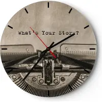 ARTTOR Wanduhr - Rund - Glasuhr - Maschine Schreiben Text - 40x40cm - Schleichendes Uhrwerk - Lautlos - zum Aufhängen bereit - Dekoration Modern - Wanddekoration aus Glas - C3AR40x40-4976