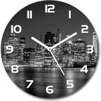 Tulup Wanduhr aus Glas 30fi Glasbild Glasuhr Gehärtetes Glas - weisse-zeiger - Manhattan by night