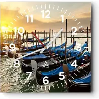 ARTTOR Wanduhr - Quadrat - Glasuhr - Venedig Gondel - 30x30cm - Schleichendes Uhrwerk - Lautlos - zum Aufhängen bereit - Dekoration Modern - Wanddekoration aus Glas - C4AC30x30-3531