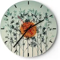 ARTTOR Wanduhr - Rund - Glasuhr - Westen Sonne Gras - 30x30cm - Schleichendes Uhrwerk - Lautlos - zum Aufhängen bereit - Dekoration Modern - Wanddekoration aus Glas - C3AR30x30-5104