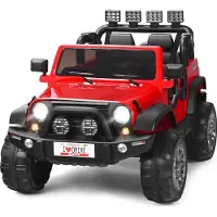 Goplus 2-Sitz Kinder Elektroauto, 12V Batteriebetriebener Elektro-LKW mit 2,4 GHz Fernbedienung, LED-Lichte, Musik, Stoßdämpfungfederaufhängung, Verstellbaren Geschwindigkeiten (Rot)