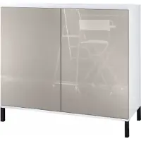 Vladon Kommode Skadu V3, Moderner Küchenschrank mit 2 großen Türen Weiß matt / Sandgrau Hochglanz (92,5 x 83.5 x 35)
