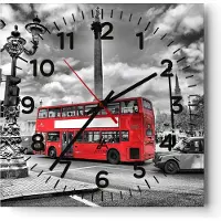 ARTTOR Wanduhr - Quadrat - Glasuhr - Trafalgar Platz Taxi London - 40x40cm - Schleichendes Uhrwerk - Lautlos - zum Aufhängen bereit - Dekoration Modern - Wanddekoration aus Glas - C4AC40x40-0488