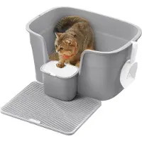 Feandrea extragroße Katzentoilette, für große Katzen, mit hohen Seitenwänden, taubengrau
