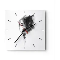 ARTTOR Wanduhr - Quadrat - Glasuhr - Frau Gesicht Abstraktion - 40x40cm - Schleichendes Uhrwerk - Lautlos - zum Aufhängen bereit - Dekoration Modern - Wanddekoration aus Glas - C3AC40x40-4934