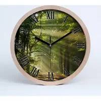 Tulup Holzuhr 30fi cm wanduhr - schwarze Spitzen - Wald in der Sonne