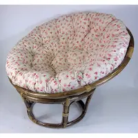 Rattani Rattan Papasansessel,Papasan Durchmesser 110 cm, Fb. Darkbrown, Polster Mirha Leinen Rose