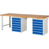 RAU Werkbank mit 12 Schubladen - Vollauszug - 120:12 - 840 x 2.500 x 900 mm (HxBxT) - Traglast 1.000 kg - Buche