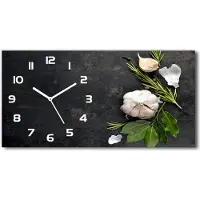 Tulup Wanduhr aus Glas – 60x30 cm - Glasbild - Glasuhr - Gehärtetes Glas - weisse-zeiger - Knoblauch