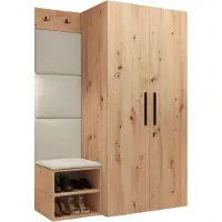 Mirjan 24 Garderoben-Set Medi IV, Schuhschrank, Kleiderhakenbrett, 4x Paneel 42x42, 2 Kleiderhaken (Farbe: Artisan Eiche, Manila 02)