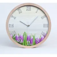 Tulup Holzuhr 25fi cm wanduhr - weiße Spitzen - lila Tulpen