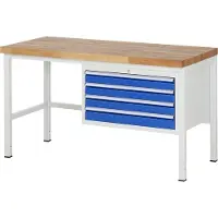 RAU Werkbank mit 2 XL Schubladen - Vollauszug - 270:2 - höhenverstellbar 840-1.040 mm - 1.500 x 700 mm (BxT) - Traglast 1.250 kg - Buche