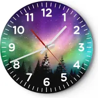 ARTTOR Wanduhr - Rund - Glasuhr - Aurora Polar Nacht - 30x30cm - Schleichendes Uhrwerk - Lautlos - zum Aufhängen bereit - Dekoration Modern - Wanddekoration aus Glas - C4AR30x30-3454