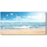 Tulup Wanduhr aus Glas – 60x30 cm - Glasbild - Glasuhr - Gehärtetes Glas - weisse-zeiger - Strand