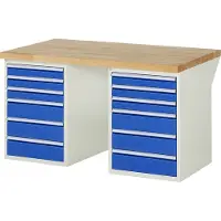 RAU Werkbank mit 12 Schubladen - Vollauszug - 90:6 / 150:6 - 840 x 560 x 900 mm (HxBxT) - Traglast 1.000 kg - Buche