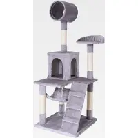 Markenlos Kratzbaum für Katzen mit Hängematte & Tunnel, Höhe 133 cm, Katzenbaum mit Sisalseil & weichem Plüsch, gemütliche Liegeflächen & Höhlen, für kleine & große Katzen geeignet, hellgrau