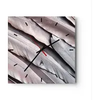ARTTOR Wanduhr - Quadrat - Glasuhr - Federn Flügel Feder - 40x40cm - Schleichendes Uhrwerk - Lautlos - zum Aufhängen bereit - Dekoration Modern - Wanddekoration aus Glas - C3AC40x40-5114