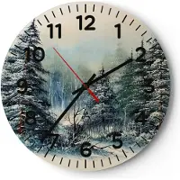 ARTTOR Wanduhr - Rund - Glasuhr - Schnee Fichten Wald - 30x30cm - Schleichendes Uhrwerk - Lautlos - zum Aufhängen bereit - Dekoration Modern - Wanddekoration aus Glas - C4AR30x30-4641