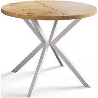 Alpi Möbel Alpi Moebel, Runder Esstisch Loft Liten, Modern Ausziehbarer Tisch 100-180 cm, Hellbraun mit Weiß Metallbeinen