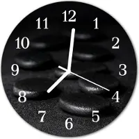 Tulup Glasuhr Wanduhr Küchenuhr Echt-Glas 30fi cm Zen Steine schwarz