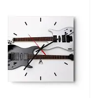 ARTTOR Wanduhr - Quadrat - Glasuhr - E-Gitarren Streicher Musikinstrument - 40x40cm - Schleichendes Uhrwerk - Lautlos - zum Aufhängen bereit - Dekoration Modern - Wanddekoration aus Glas - C3AC40x40-0369