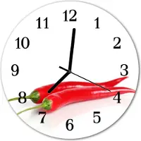 Tulup Glasuhr Wanduhr Küchenuhr Echt-Glas 30fi cm Chilischoten rot