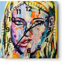 ARTTOR Wanduhr - Quadrat - Glasuhr - Öl Malerei Porträt Frau - 40x40cm - Schleichendes Uhrwerk - Lautlos - zum Aufhängen bereit - Dekoration Modern - Wanddekoration aus Glas - C4AC40x40-2904