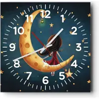 ARTTOR Wanduhr - Quadrat - Glasuhr - Kinder Mädchen Mond - 40x40cm - Schleichendes Uhrwerk - Lautlos - zum Aufhängen bereit - Dekoration Modern - Wanddekoration aus Glas - C4AC40x40-4683