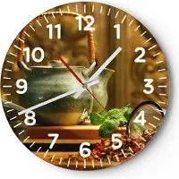 ARTTOR Wanduhr - Rund - Glasuhr - Tee Kräuter Tassen Tradition - 30x30cm - Schleichendes Uhrwerk - Lautlos - zum Aufhängen bereit - Dekoration Modern - Wanddekoration aus Glas - C4AR30x30-2628