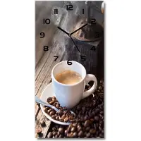Tulup Wanduhr aus Glas – 30x60 cm - Glasbild - Glasuhr - Gehärtetes Glas -Eine Tasse Kaffee