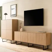 Lomadox Wohnwand in Eiche mit 200 cm Lowboard & Highboard, Metallgestelle, 2-teilig - KASOL-61