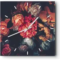 ARTTOR Wanduhr - Quadrat - Glasuhr - Blumenstrauß Blumen Rosen - 40x40cm - Schleichendes Uhrwerk - Lautlos - zum Aufhängen bereit - Dekoration Modern - Wanddekoration aus Glas - C3AC40x40-5002