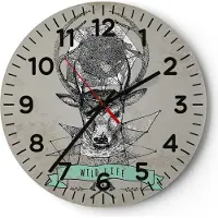 ARTTOR Wanduhr - Rund - Glasuhr - Hirsch Geweih Wald - 40x40cm - Schleichendes Uhrwerk - Lautlos - zum Aufhängen bereit - Dekoration Modern - Wanddekoration aus Glas - C4AR40x40-3072