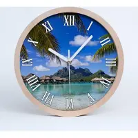 Tulup Holzuhr 20fi cm wanduhr - weiße Spitzen - Palmen auf dem bora