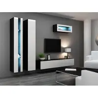 Fun-Möbel Mediawand Wohnwand 4 tlg - SENTIC 2 -Schwarz/Weiss Hochglanz inkl. LED