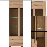 Lomadox Wohnwand mit Vitrine, Lowboard & 2 Wandregalen in Eiche mit LED Beleuchtung, 4 teilig COLORADO-61