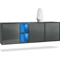 Vladon Kommode Cuba, Germany, Schwarz matt/Grau Hochglanz - Modernes Sideboard für Ihr Wohnbereich - (BxHxT) 182x53x35 cm