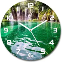 Tulup Wanduhr aus Glas 30fi Glasbild Glasuhr Gehärtetes Glas - weisse-zeiger - Plitvice lake