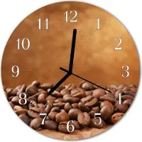 Tulup Glasuhr Wanduhr Küchenuhr Echt-Glas 30fi cm Kaffeebohnen braun