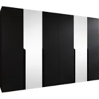 Mirjan 24 Kleiderschrank Mila 2 300 mit Spiegel, Schlafzimmer, Kleiderschrank, mit sechs Drehturen und mit vier Kleiderstange, Modern, Garderobenschrank (Farbe: Schwarz + Schwarz)