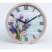 Tulup Holzuhr 30fi cm wanduhr - schwarze Spitzen - Lavendel auf Holz