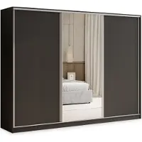 Masseno Schiebetürenschrank TARI 250/205/58 cm Kleiderschrank mit 4 Schubladen Schlafzimmer Schrank 3-türig mit Spiegel Schwarz