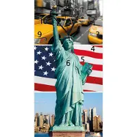 Wallario Design Wanduhr New York Collage aus Echtglas, Größe 30 x 60 cm