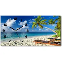 Tulup Wanduhr aus Glas – 60x30 cm - Glasbild - Glasuhr - Gehärtetes Glas - schwarze-zeiger - Tropischer Strand