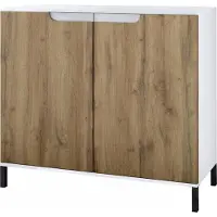 Vladon Kommode Sylt V3, Moderner Küchenschrank mit 2 großen Türen Weiß matt / Eiche Wotan (92,5 x 83.5 x 35)