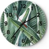 ARTTOR Wanduhr - Rund - Glasuhr - Exotisch Blätter Grün - 40x40cm - Schleichendes Uhrwerk - Lautlos - zum Aufhängen bereit - Dekoration Modern - Wanddekoration aus Glas - C4AR40x40-4258
