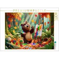 CALVENDO Puzzle Herbstliche Malerei im Dschungel: Der künstlerische Braunbär | 1000 Teile Lege-Größe 64x48cm Foto-Puzzle für glückliche Stunden