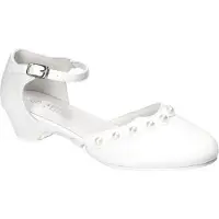 American Club , KOM65, Kommunionschuhe, Formale Schuhe, Elegante Schuhe für Mädchen, Ledereinsatz, Niedlicher Kommunion-Festschuh, Weiß 32
